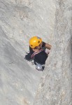 Marmolada, face sud, les temps modernes, la première longueur est aussi la plus difficile