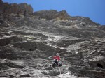 2011, le crux de la voie, en 2e longueur de l herbe à tonton, lors de son ascension en libre